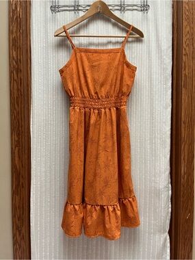 Toad&Co Sleeveless Floral Mini Dress Women XS Orange Eyelet Hem Recycled
